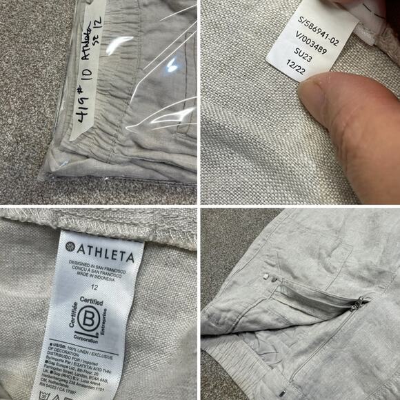 Athleta womens Linen Tapered Ankle Leg Pants Snap Pockets Natural Beige size 12 - Picture 11 of 12